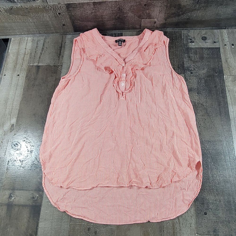 Jones New York Women's Striped Ruffle Tank Top Orange Large